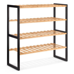 EHC Woodluv 4 Tier Natural Bamboo Shoe Rack Stand Shelf Shelving Hallway, Bedroom, Bathroom, Living Room Organizer Holder Storage - thumbnail 1