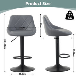 MCC Direct Set Of 2 Height Adjustable Kitchen Bar Stool Breakfast Chairs With Footrest Grey - Stanley - thumbnail 6
