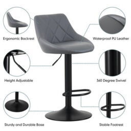 MCC Direct Set Of 2 Height Adjustable Kitchen Bar Stool Breakfast Chairs With Footrest Grey - Stanley - thumbnail 2