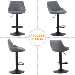 MCC Direct Set Of 2 Height Adjustable Kitchen Bar Stool Breakfast Chairs With Footrest Grey - Stanley - thumbnail 4
