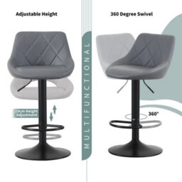 MCC Direct Set Of 2 Height Adjustable Kitchen Bar Stool Breakfast Chairs With Footrest Grey - Stanley - thumbnail 3