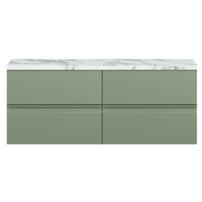 Balterley Mavesyn Contemporary 4 Drawer Wall Hung Vanity Unit With Laminate Worktop, Satin Green, 1200mm - image 1
