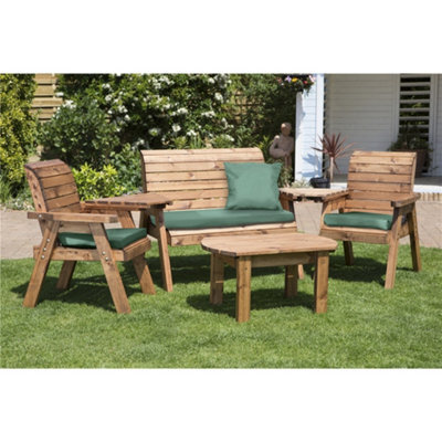 Marlborough Wooden 4 Seater Multi Set With 1 X Bench Cushion Green, 2 X Chair Cushion Green & 1 X Scatter Cushion Green - image 1
