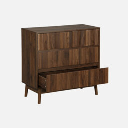 Sweeek - 3-Drawer Chest With Grooved Wooden Detail Linear Dark Wood Colour 80X40X80 Cm - thumbnail 4
