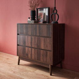 Sweeek - 3-Drawer Chest With Grooved Wooden Detail Linear Dark Wood Colour 80X40X80 Cm - thumbnail 6