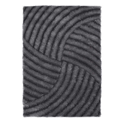 Charcoal Abstract Shaggy Rug, Anti-Shed Handmade Rug, Modern Rug For Bedroom, Living Room, & Dining Room-80Cm X 150Cm - image 1