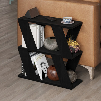 Decortie Lazena Modern 3-Tier Side Table, Black Wood, Slim Particleboard End Table H55.4Cm - image 1
