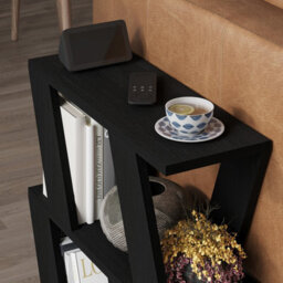 Decortie Lazena Modern 3-Tier Side Table, Black Wood, Slim Particleboard End Table H55.4Cm - thumbnail 4