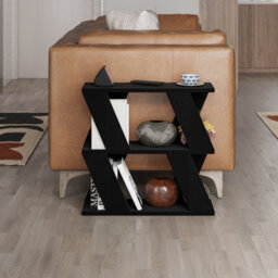 Decortie Lazena Modern 3-Tier Side Table, Black Wood, Slim Particleboard End Table H55.4Cm - thumbnail 5