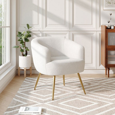Living And Home Modern White Teddy Fleece Armchair With Adjustable Metal Legs, 70Cm H - image 1