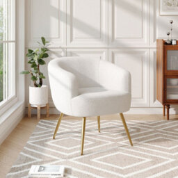 Living And Home Modern White Teddy Fleece Armchair With Adjustable Metal Legs, 70Cm H - thumbnail 1