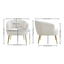 Living And Home Modern White Teddy Fleece Armchair With Adjustable Metal Legs, 70Cm H - thumbnail 7