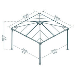 Xample Palram Canopia Palermo 3.6X3.6M Aluminium & Polycarbonate Gazebo With Heat Block Roof, Uv Protection & Built-In Gutters - thumbnail 2