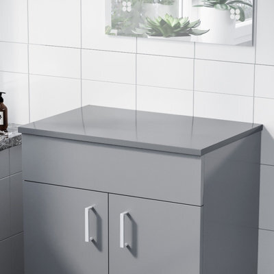 Nes Home 500mm Gloss Steel Grey Mdf Bathroom Worktop For Vanity Cabinet - image 1