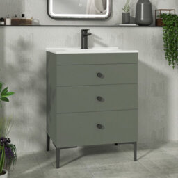 Royal Bathrooms Royal Bathroom Verona 600mm Matt Green 3-Drawer Floor Standing Bathroom Vanity Unit With Ceramic Basin & Matt Black Knob - thumbnail 1