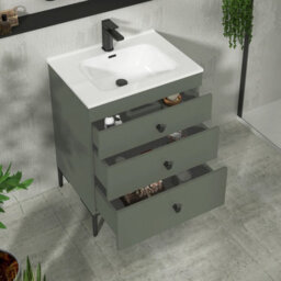 Royal Bathrooms Royal Bathroom Verona 600mm Matt Green 3-Drawer Floor Standing Bathroom Vanity Unit With Ceramic Basin & Matt Black Knob - thumbnail 5