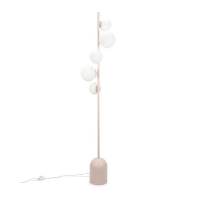 Valuelights Marlow Blush Pink Metal 5 Way Standing Floor Lamp With Glass Globe Lampshades - Bulbs Included - image 1