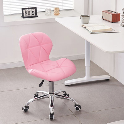 Pink Chair Cushioned Computer Office Chair Chrome Legs Swivel Adjustable Vanity Stool - image 1