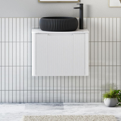 Royal Bathrooms Avenza 600mm Matt White Wall Hung Bathroom Countertop Vanity Unit 1 Drawer With Milan Black Basin - image 1