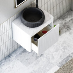 Royal Bathrooms Avenza 600mm Matt White Wall Hung Bathroom Countertop Vanity Unit 1 Drawer With Milan Black Basin - thumbnail 5