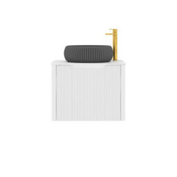 Royal Bathrooms Avenza 600mm Matt White Wall Hung Bathroom Countertop Vanity Unit 1 Drawer With Milan Black Basin - thumbnail 6