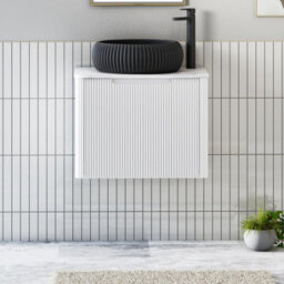 Royal Bathrooms Avenza 600mm Matt White Wall Hung Bathroom Countertop Vanity Unit 1 Drawer With Milan Black Basin - thumbnail 1