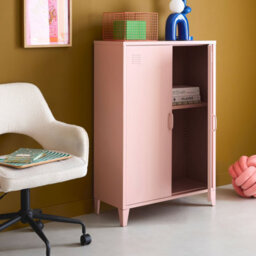 Sweeek - Metal Sideboard Cabinet With 2 Storage Compartments Industrial-Style Pink 75X33X110 Cm - Soho - thumbnail 7