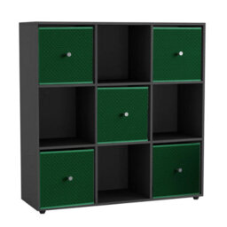 Urbn-Living Urbnliving 9 Cube Black Wooden Bookcase Shelving Unit With 5 Collapsible Fabric Drawers - Green - thumbnail 2