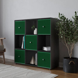 Urbn-Living Urbnliving 9 Cube Black Wooden Bookcase Shelving Unit With 5 Collapsible Fabric Drawers - Green - thumbnail 3