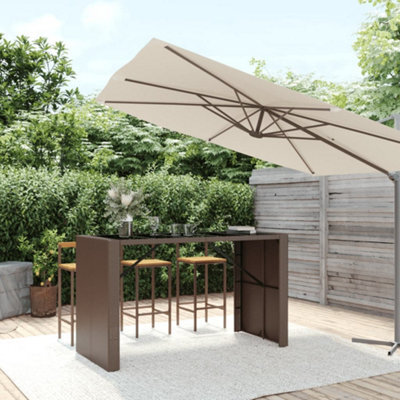 Berkfield Bar Table With Glass Top Brown 185X80X110 Cm Poly Rattan - image 1