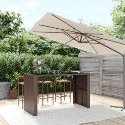 Berkfield Bar Table With Glass Top Brown 185X80X110 Cm Poly Rattan