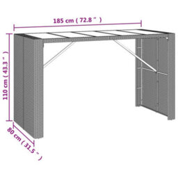 Berkfield Bar Table With Glass Top Brown 185X80X110 Cm Poly Rattan - thumbnail 6