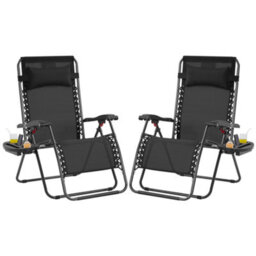 Yaheetech Black 2Pcs Oversized Zero Gravity Chair With Cupholder/pillow - thumbnail 2