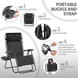 Yaheetech Black 2Pcs Oversized Zero Gravity Chair With Cupholder/pillow - thumbnail 5