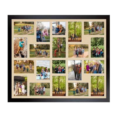 AK Frames 80X70Cm Matte Black Modern Multi Photo Frame With Ivory Mount - Holds 20 Apertures (18X) 6X4, (2X) 4X4 Photos - image 1