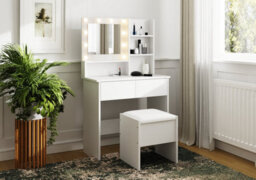 Gfw Eva Led Dressing Table Set White, Hollywood Lights, Mirror, 2 Drawers, Stool, Adjustable Led Lights For Bedroom/dressing Room. - thumbnail 1