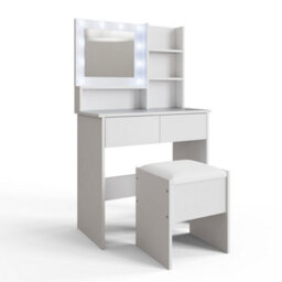 Gfw Eva Led Dressing Table Set White, Hollywood Lights, Mirror, 2 Drawers, Stool, Adjustable Led Lights For Bedroom/dressing Room. - thumbnail 2