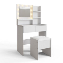 Gfw Eva Led Dressing Table Set White, Hollywood Lights, Mirror, 2 Drawers, Stool, Adjustable Led Lights For Bedroom/dressing Room. - thumbnail 3