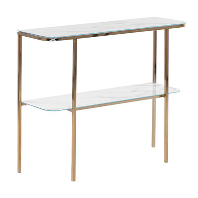 Beliani Console Table Calvert Tempered Glass Marble/ Gold - image 1