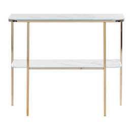 Beliani Console Table Calvert Tempered Glass Marble/ Gold - thumbnail 4