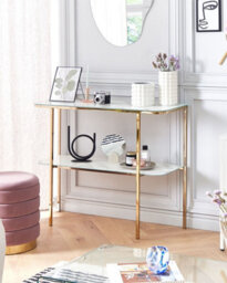 Beliani Console Table Calvert Tempered Glass Marble/ Gold - thumbnail 2