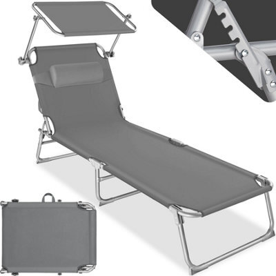 Tectake 1 Sun Lounger Chloé, Foldable With Adjustable Sunroof, 4-Step Backrest And Head Cushion - Grey - image 1