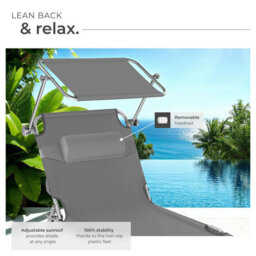 Tectake 1 Sun Lounger Chloé, Foldable With Adjustable Sunroof, 4-Step Backrest And Head Cushion - Grey - thumbnail 4