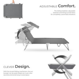 Tectake 1 Sun Lounger Chloé, Foldable With Adjustable Sunroof, 4-Step Backrest And Head Cushion - Grey - thumbnail 3