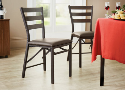 Pair Of Folding Dining Chairs With Faux Leather Seat & Wood Effect Back  H86 X W41 X D48Cm - image 1