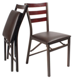 Pair Of Folding Dining Chairs With Faux Leather Seat & Wood Effect Back  H86 X W41 X D48Cm - thumbnail 2