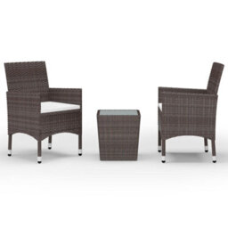 Berkfield 3 Piece Garden Bistro Set Poly Rattan And Tempered Glass Brown - thumbnail 2
