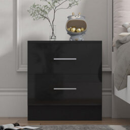 Reflect 2 Drawer Bedside - Black Gloss & Black Oak - Modern Nightstand For Bedroom Storage - H: 48.5Cm X W: 45Cm X D: 39.5Cm - thumbnail 2