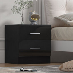 Reflect 2 Drawer Bedside - Black Gloss & Black Oak - Modern Nightstand For Bedroom Storage - H: 48.5Cm X W: 45Cm X D: 39.5Cm - thumbnail 1