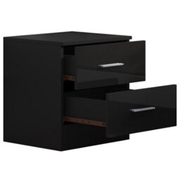 Reflect 2 Drawer Bedside - Black Gloss & Black Oak - Modern Nightstand For Bedroom Storage - H: 48.5Cm X W: 45Cm X D: 39.5Cm - thumbnail 5